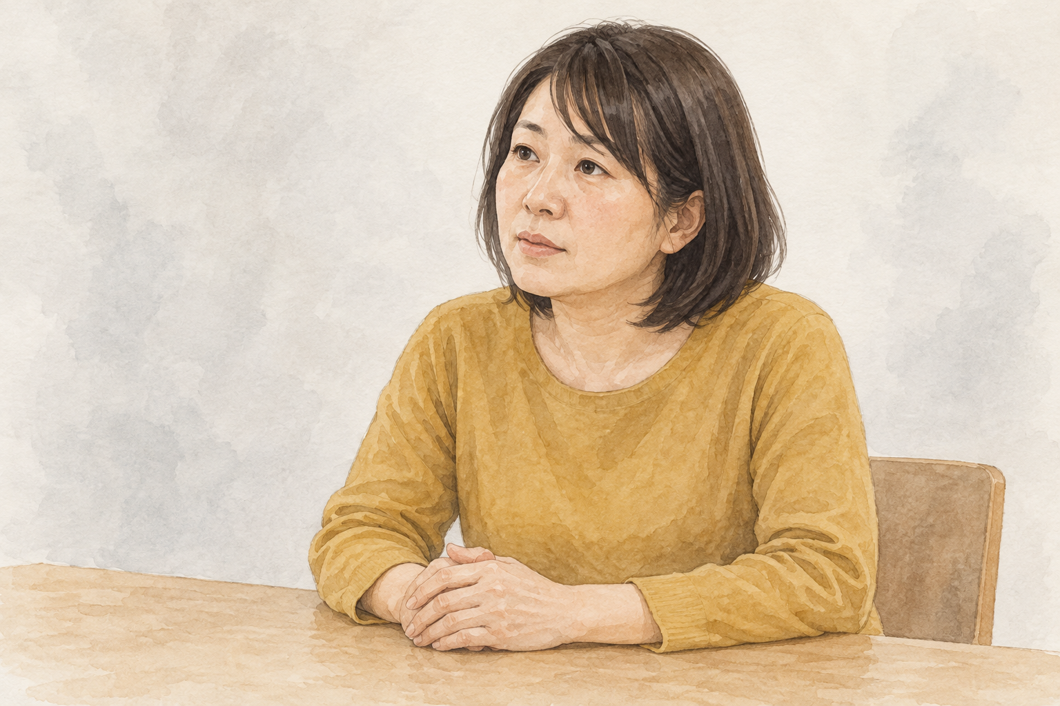 離婚に伴う自宅の査定について相談する40代女性のイメージイラスト