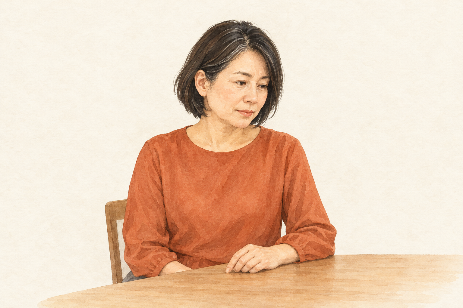 離婚に伴う家の売却を相談する50代女性のイメージイラスト