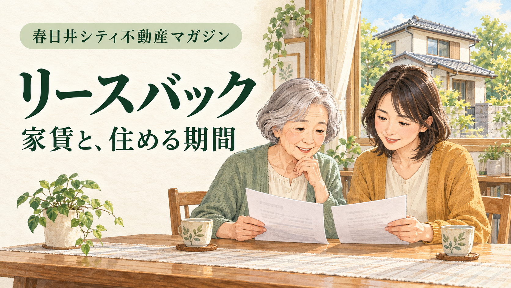 リースバックの家賃と住める期間を、親子で確認するイメージ｜春日井シティ不動産マガジン