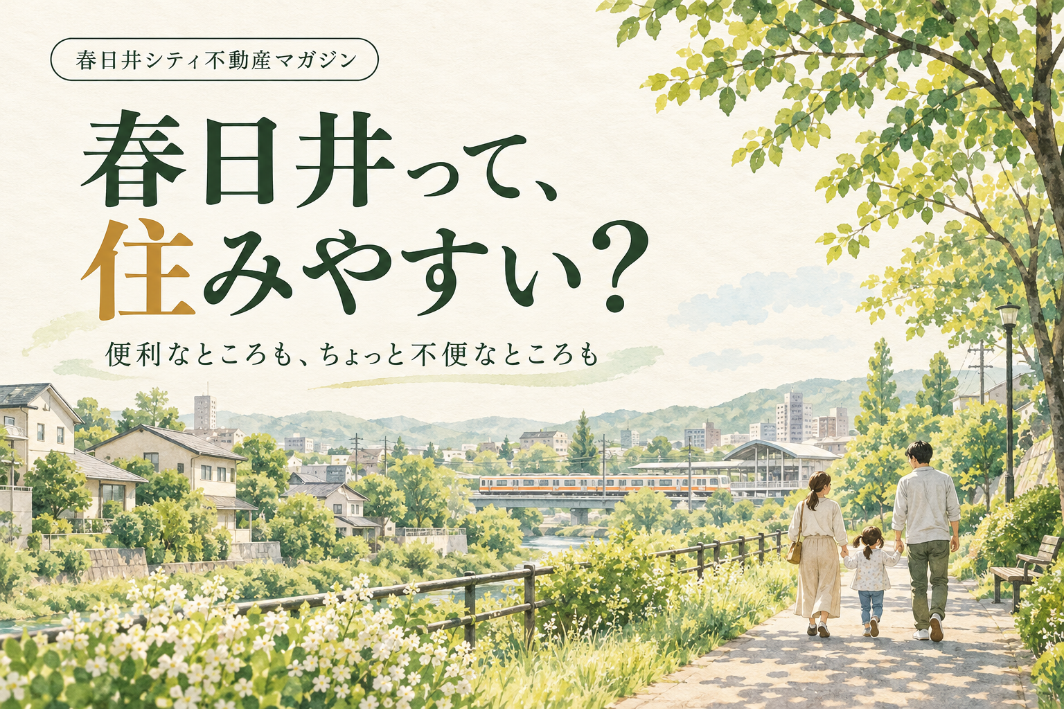 春日井って、住みやすい？暮らしをイメージしたイラスト