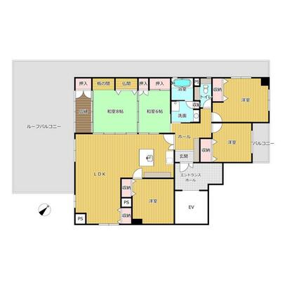三原ビル9階の5LDKとルーフバルコニーの間取り図