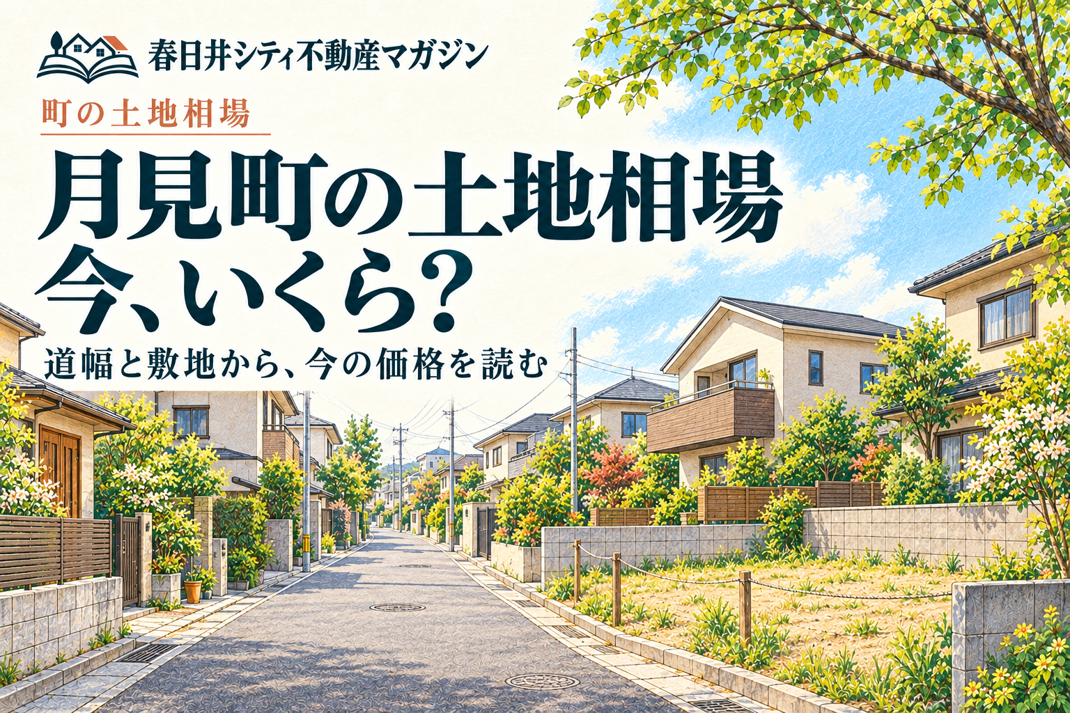月見町の土地相場、今いくら？ 街並みはイメージイラスト