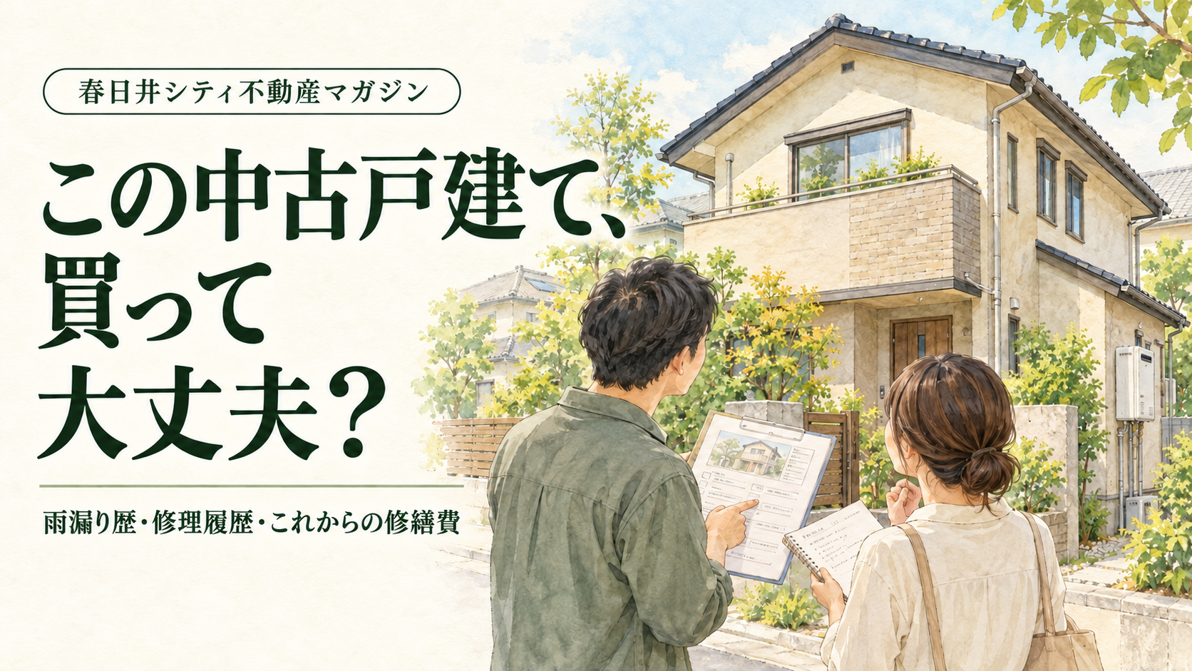 中古戸建ての修理履歴と購入後の修繕費を考える夫婦のイメージイラスト