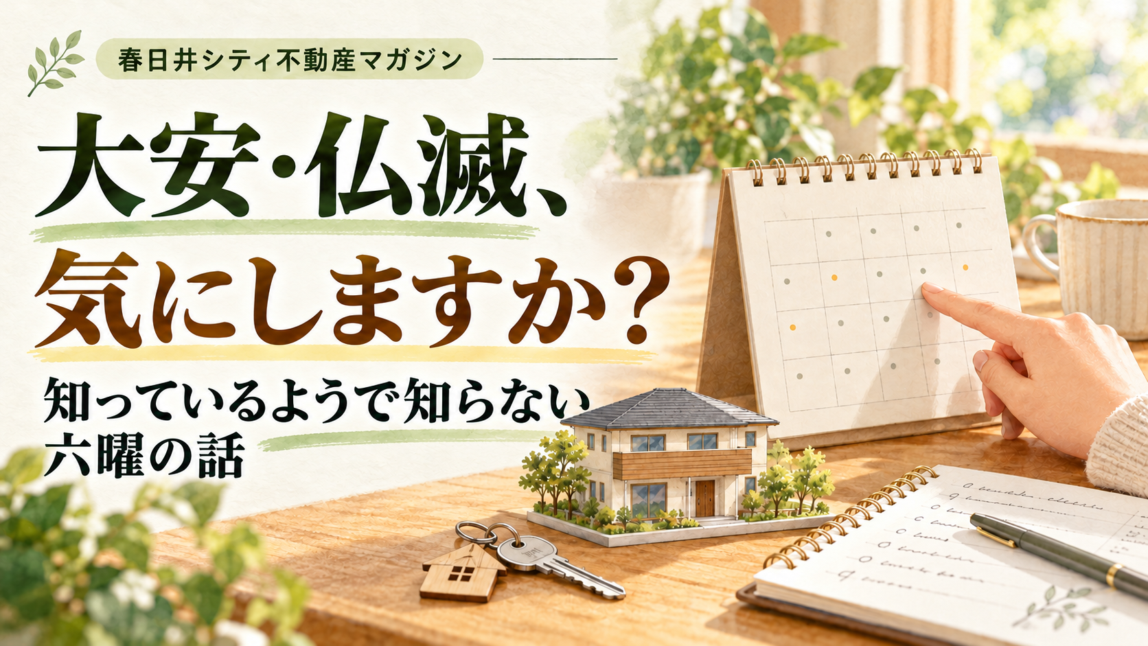 大安・仏滅、気にしますか？ 知っているようで知らない六曜の話。カレンダー、家の模型と鍵のイラスト