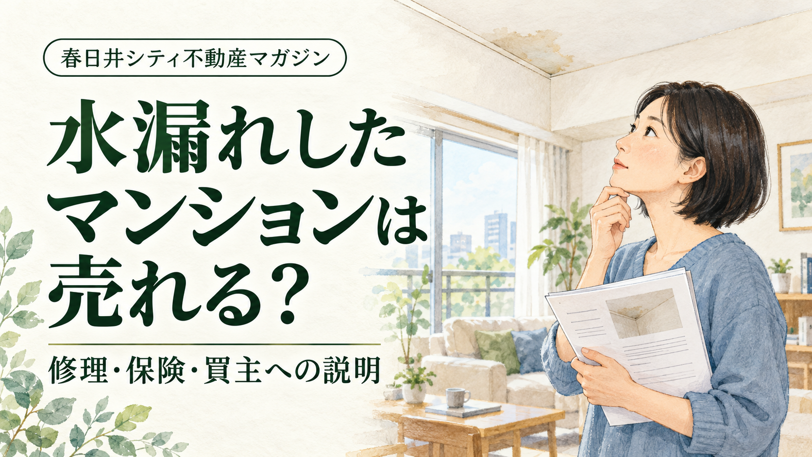 水漏れしたマンションは売れる？ 修理・保険・買主への説明を考える売主のイメージイラスト